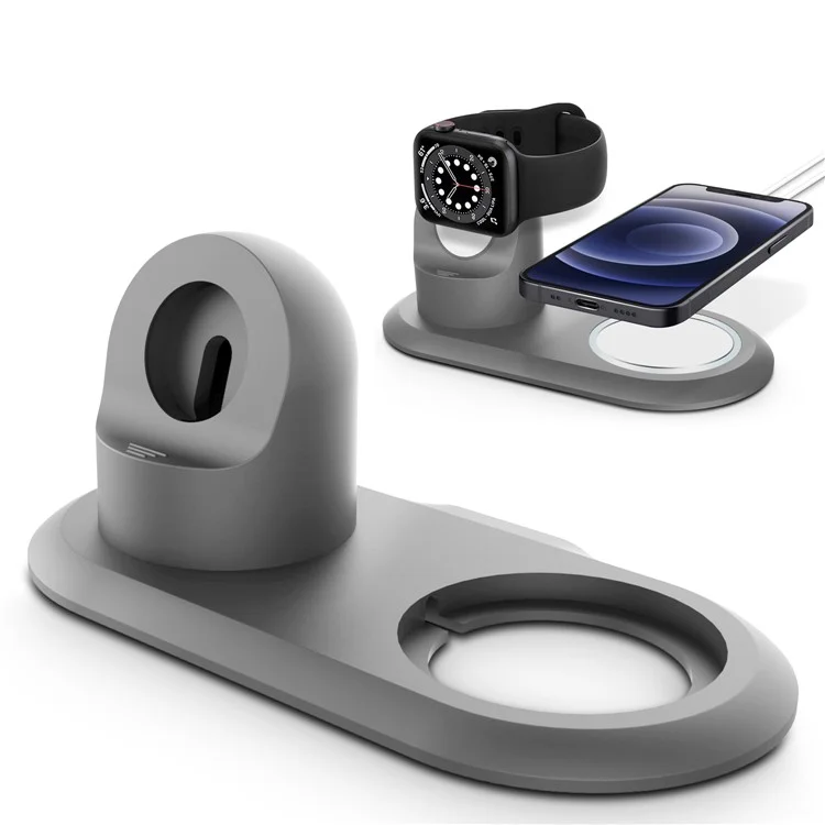 Silicone Charge Stand Holder Wireless Charging Station Dock Compatible with MagSafe Apple Watch/iPhone 12 Series - Grey