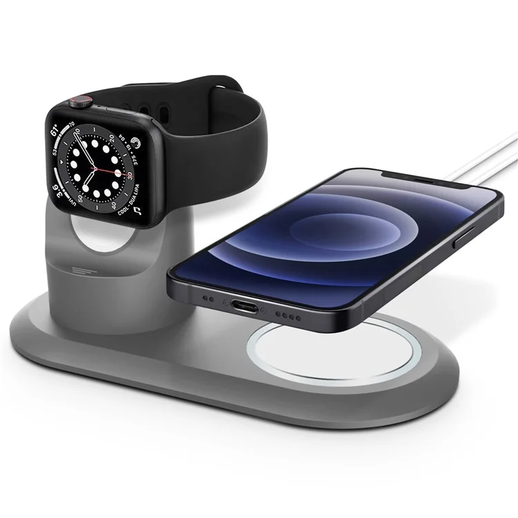 Silicone Charge Stand Holder Wireless Charging Station Dock Compatible with MagSafe Apple Watch/iPhone 12 Series - Grey