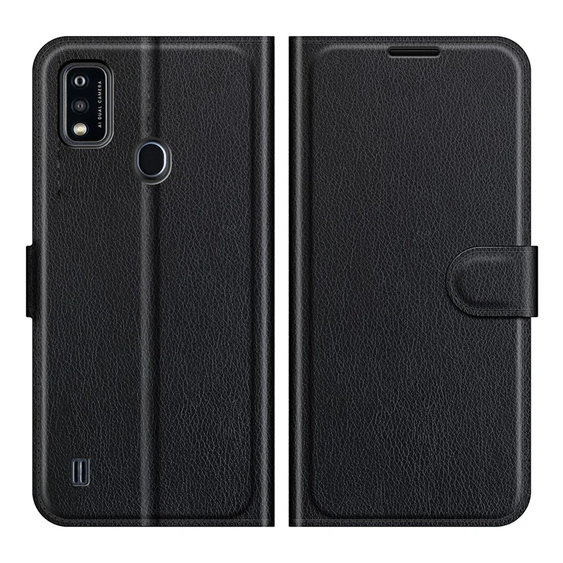 Litchi Texture Wallet Stand Design Magnetic Clasp PU Leather Case Cover for ZTE Blade A51 - Black