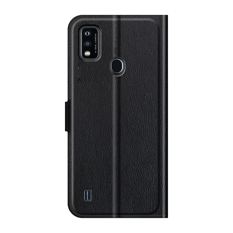 Litchi Texture Wallet Stand Design Magnetic Clasp PU Leather Case Cover for ZTE Blade A51 - Black
