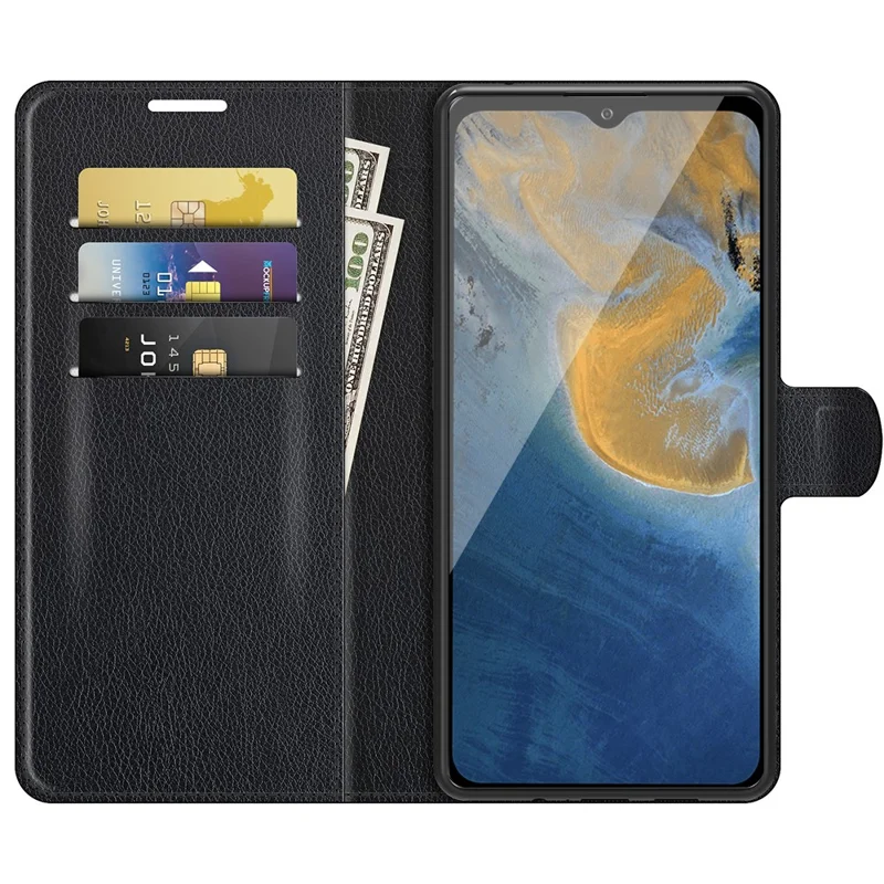 Litchi Texture Wallet Stand Design Magnetic Clasp PU Leather Case Cover for ZTE Blade A51 - Black