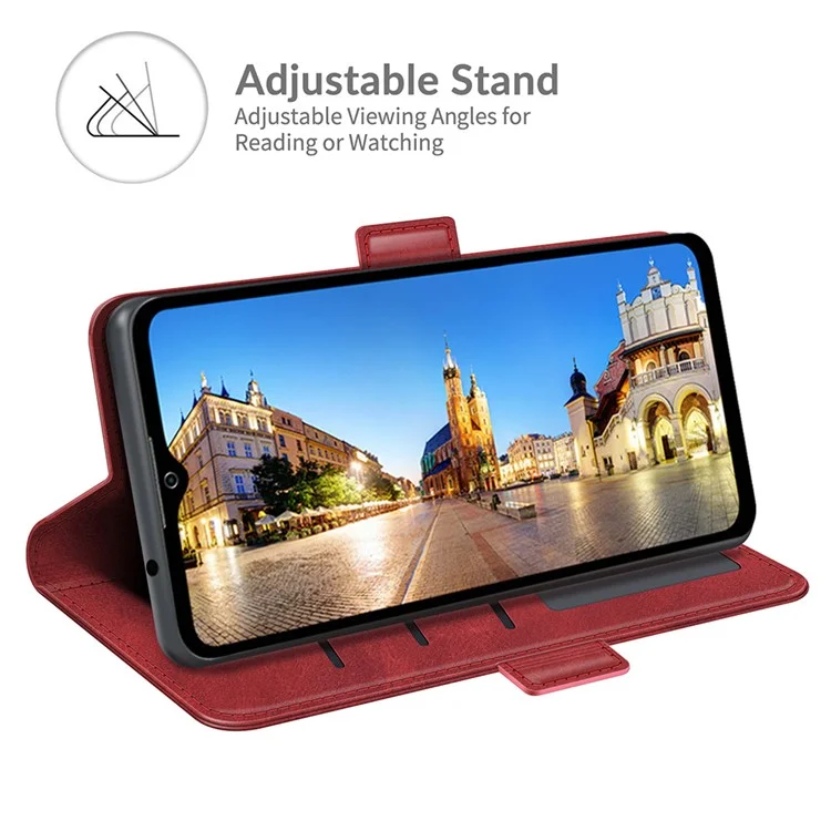 Premium PU Leather Wallet Flip Folio Stand Shockproof Protective Case with Magnetic Closure for ZTE A71 - Red