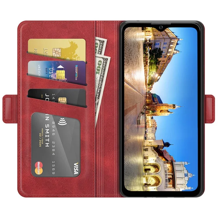 Premium PU Leather Wallet Flip Folio Stand Shockproof Protective Case with Magnetic Closure for ZTE A71 - Red