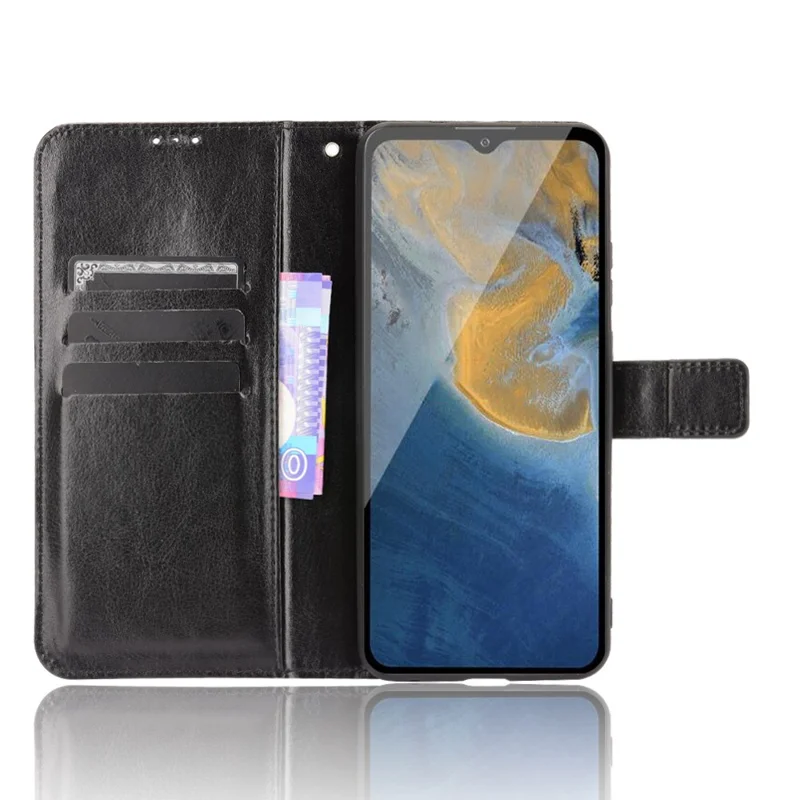 Crazy Horse PU Leather Wallet Card Slots Protective Cellphone Shell with Stand for ZTE Blade A51 - Black