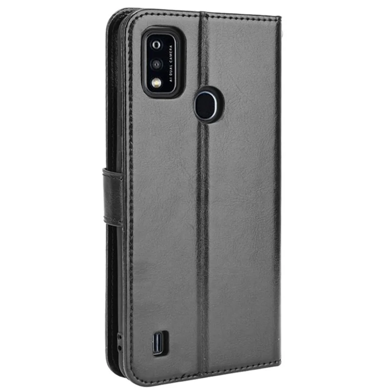 Crazy Horse PU Leather Wallet Card Slots Protective Cellphone Shell with Stand for ZTE Blade A51 - Black