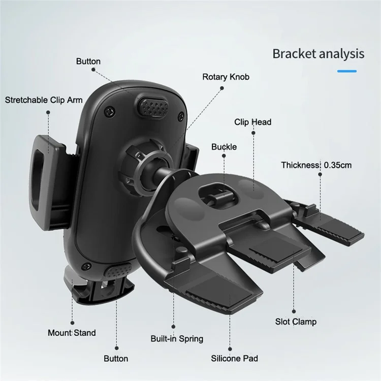 ZY-CD02 Car CD Slot Mount Automatic Lock 360° Rotation Phone Holder Stand - Black