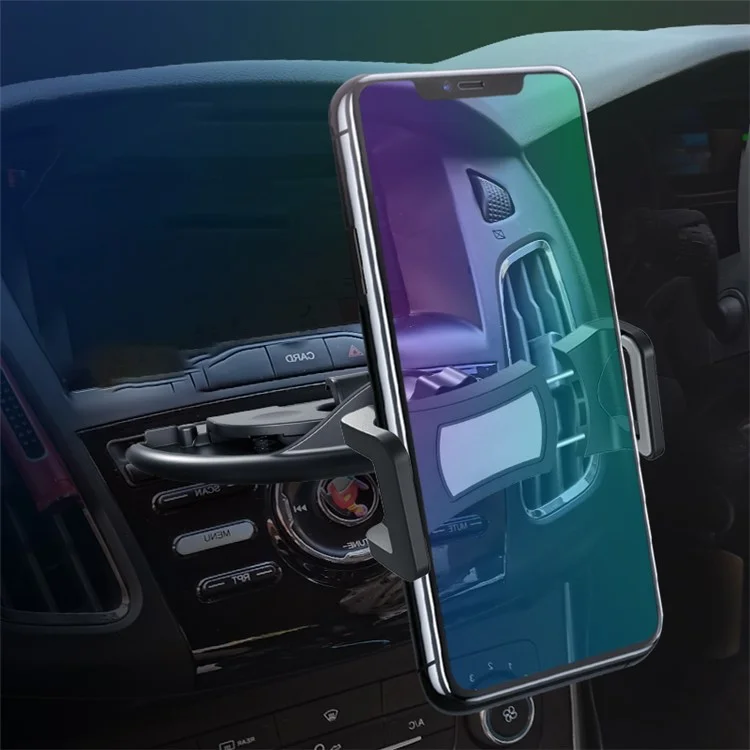 ZY-CD02 Car Mobile Phone Holder CD Slot Mount 360° Rotation Stretchable Clip Bracket - Black