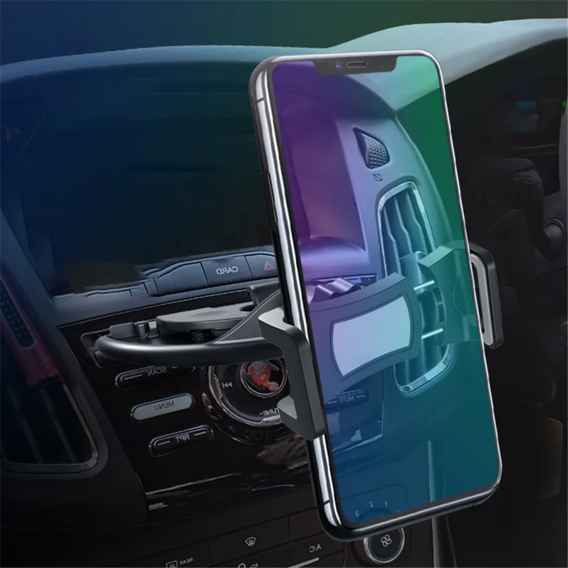 ZY-CD02 Car Mobile Phone Holder CD Slot Mount 360° Rotation Stretchable Clip Bracket - Grey