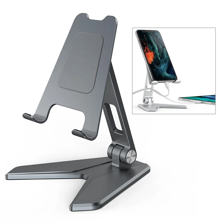 P10 Universal Aluminum Alloy Foldable Mobile Phone Tablet Holder Desktop Bracket Stand - Dark Grey