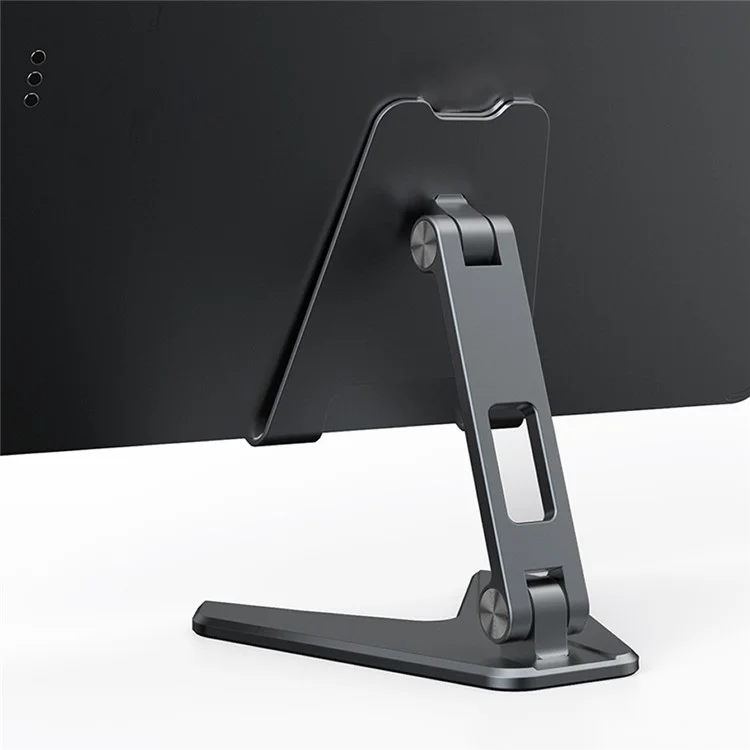 P10 Universal Aluminum Alloy Foldable Mobile Phone Tablet Holder Desktop Bracket Stand - Grey Escuro