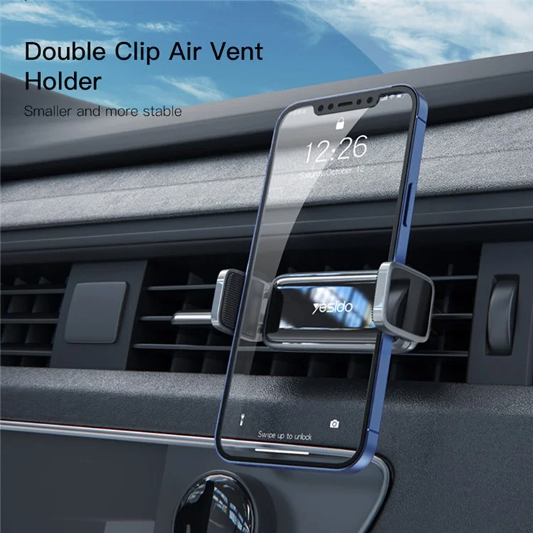 YESIDO C124 Car Phone Mount Air Vent Double Clip Holder Hands-free Cradle