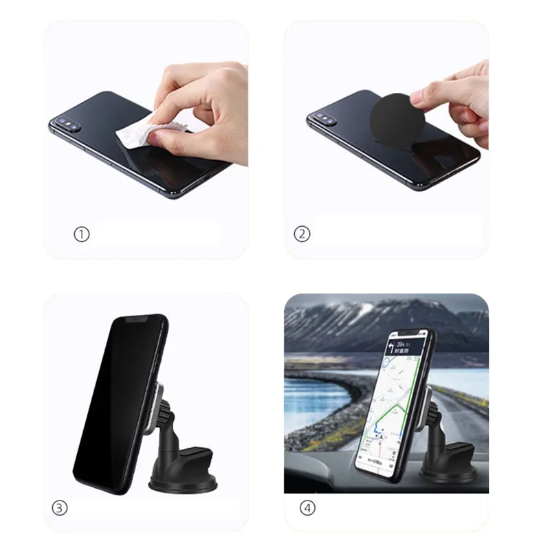 360 Degrees Rotary Magnetic Car Dashboard Windshield Phone Holder Suction Cup Bracket for iPhone Samsung GPS - Grey