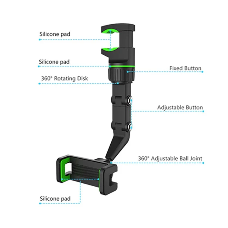 Multifunction Car Rearview Mirror Seat Back Mount Phone Holder Bracket Video Recording Stand Tool