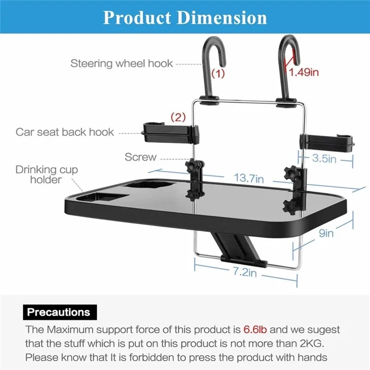Suporte para Laptop no Volante do Carro SHUNWEI SD-1502B, Dobrável, com Bandeja para Assento Traseiro, para Comida, Bebida e Notebook