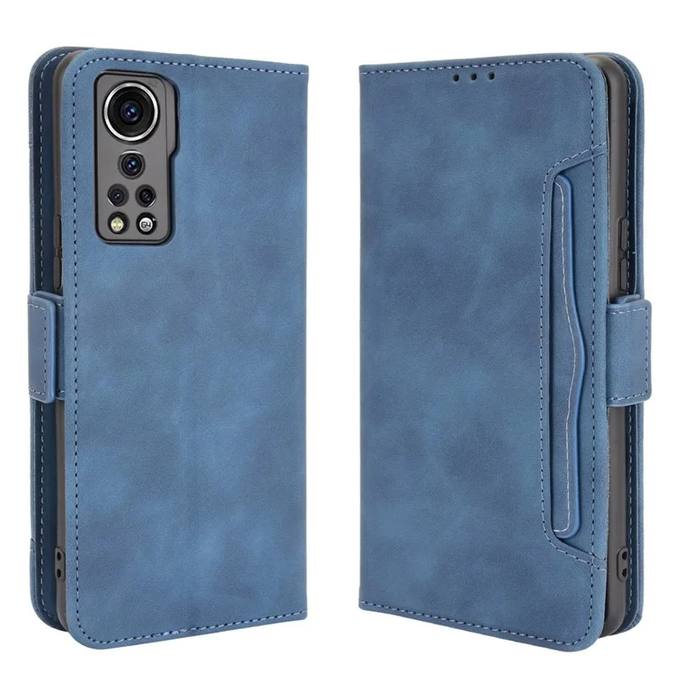 For ZTE Axon 30 5G Movable Outer Card Slot Design Full-Protective Leather Phone Wallet Stand Protective Case - Blue