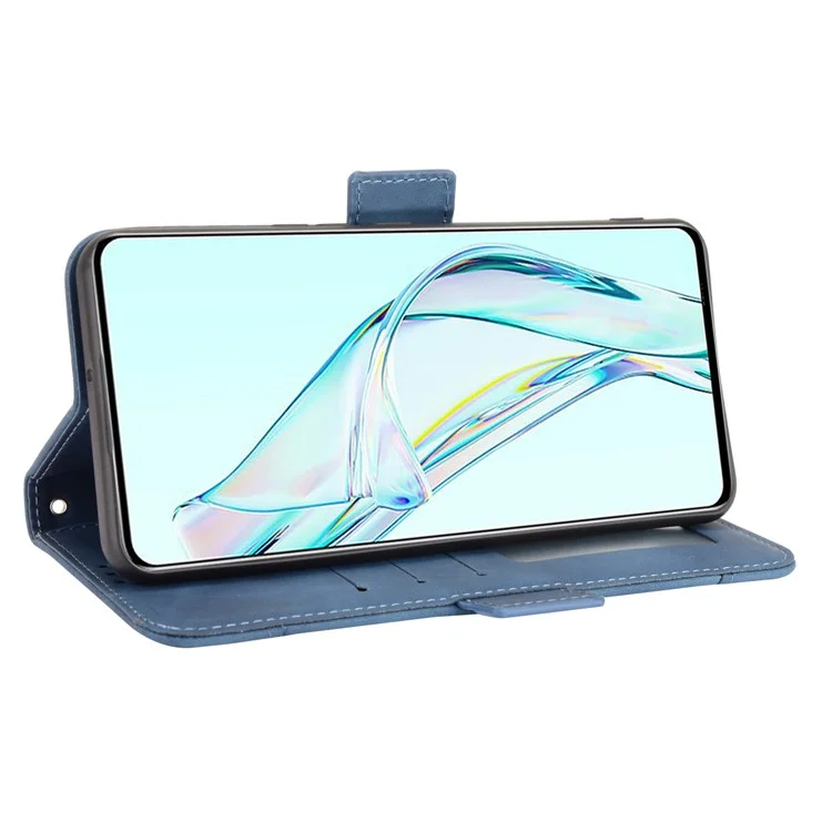 For ZTE Axon 30 5G Movable Outer Card Slot Design Full-Protective Leather Phone Wallet Stand Protective Case - Blue