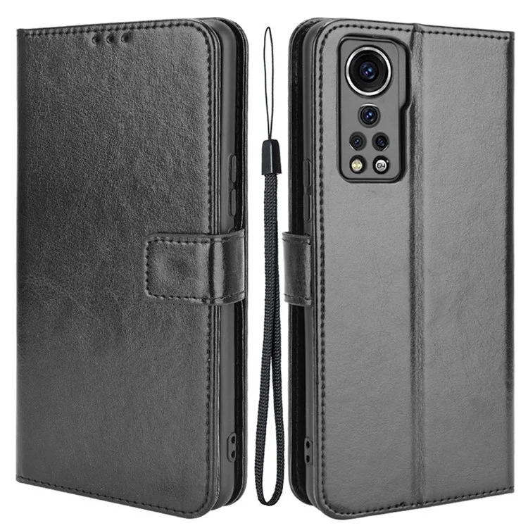 Flip Phone Case Stilvolle Verrückte Pferdpu -leder Und TPU -brieftasche Design Protective Mobiltelefonabdeckungsschale Für ZTE Axon 30 5g - Schwarz