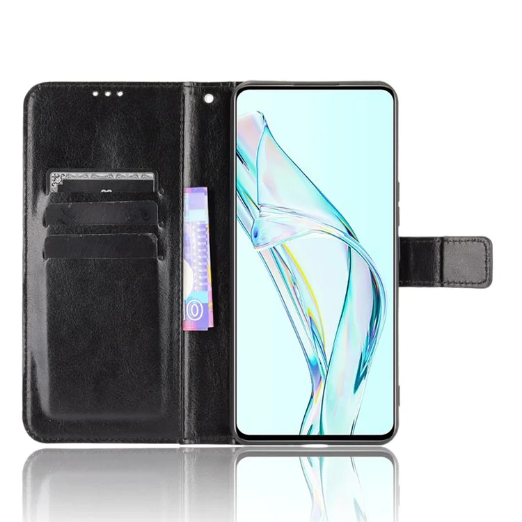 Flip Phone Case Stilvolle Verrückte Pferdpu -leder Und TPU -brieftasche Design Protective Mobiltelefonabdeckungsschale Für ZTE Axon 30 5g - Schwarz