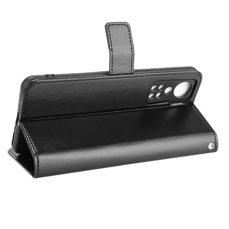 Flip Phone Case Stilvolle Verrückte Pferdpu -leder Und TPU -brieftasche Design Protective Mobiltelefonabdeckungsschale Für ZTE Axon 30 5g - Schwarz