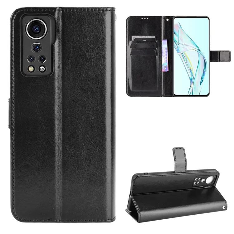 Flip Phone Case Stilvolle Verrückte Pferdpu -leder Und TPU -brieftasche Design Protective Mobiltelefonabdeckungsschale Für ZTE Axon 30 5g - Schwarz