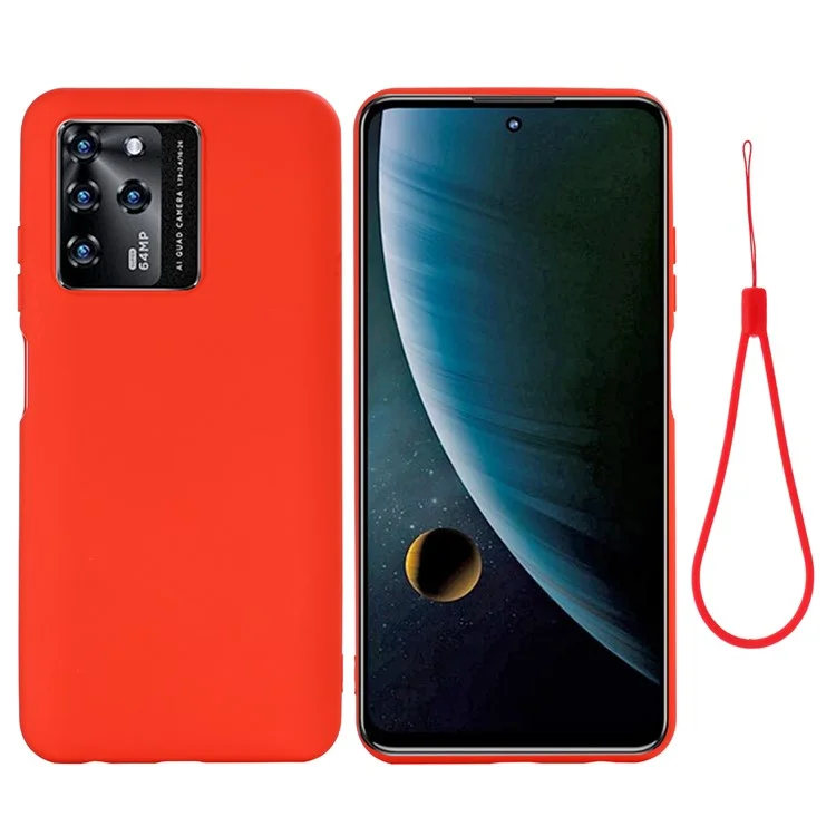 Funda protectora de silicona líquida suave con forro de microfibra y amortiguación de golpes para ZTE Blade V30 - Rojo
