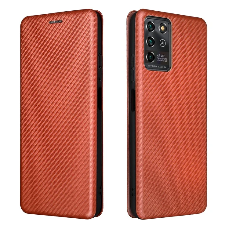Texture De Fibre De Carbone Magnétique Auto-absorbé Stand Stand Coquille De Téléphone Pour ZTE Blade V30 VITA - Orange