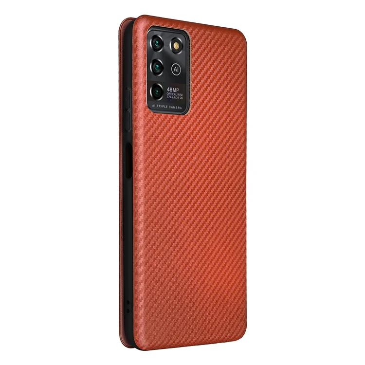 Texture De Fibre De Carbone Magnétique Auto-absorbé Stand Stand Coquille De Téléphone Pour ZTE Blade V30 VITA - Orange