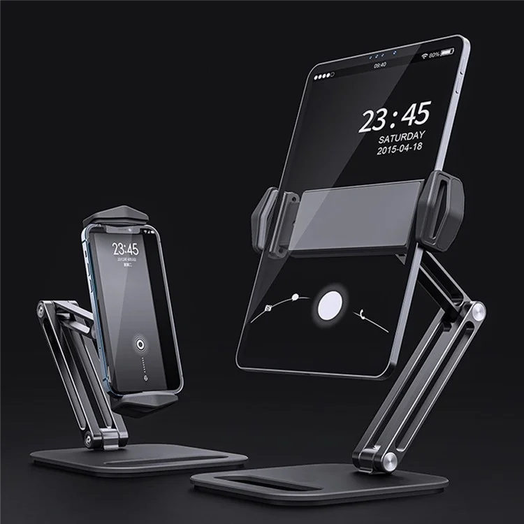 Aluminum Portable Tabletop Holder Folding Adjustable Mobile Phone Stand for 5-13 Inch Tablets/Cell Phones - Dark Grey