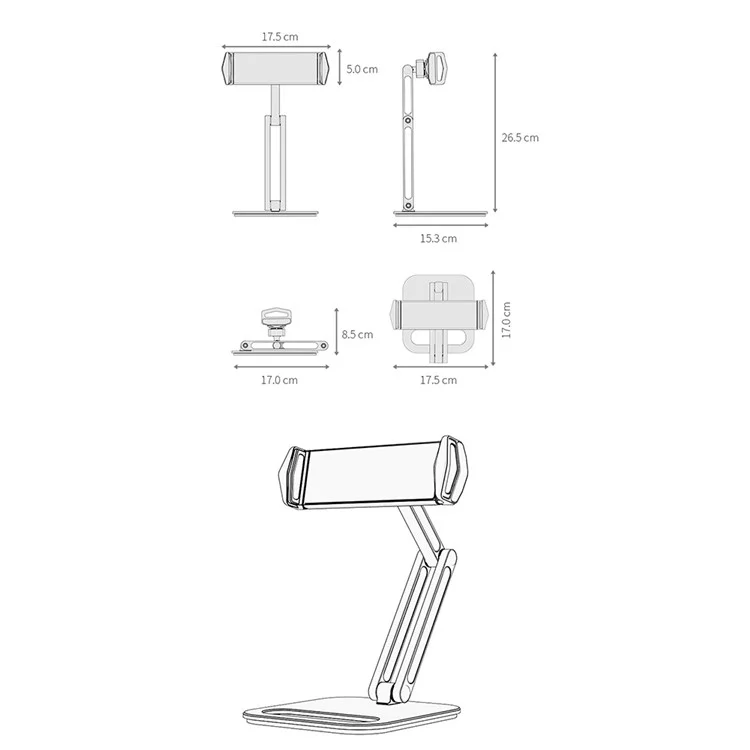 Suporte Portátil Portátil De Alumínio Do Telefone Móvel Dobrável Para 5-13 Comprimidos Da Polegada / Telefones Celulares - Cinza Escuro