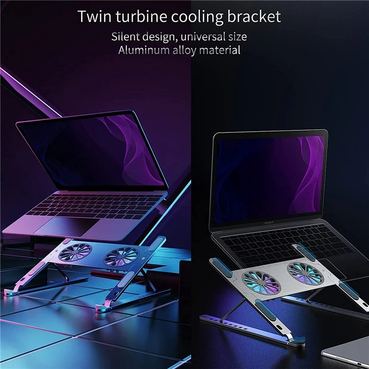 Supporto Portatile Portatile Regolabile Per Computer Portatile In Alluminio Pieghevole Con Ventilatori Per MacBook Air Pro / Lenovo / Dell (10-15.6 "laptop) - D'argento