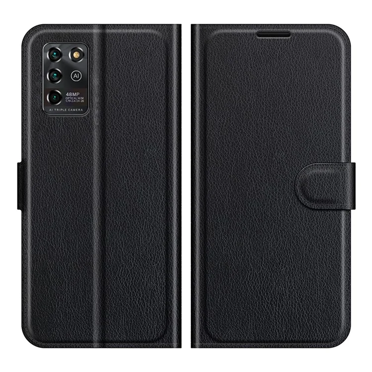 Litchi Texture PU Leather Wallet Case Magnetic Closure Protective Stand Flip Phone Cover for ZTE Blade V30 Vita / Blade V2020 5G - Nero