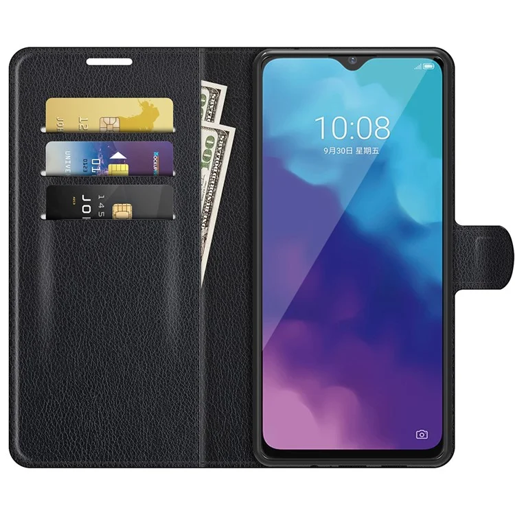 Litchi Texture PU Leather Wallet Case Magnetic Closure Protective Stand Flip Phone Cover for ZTE Blade V30 Vita / Blade V2020 5G - Nero