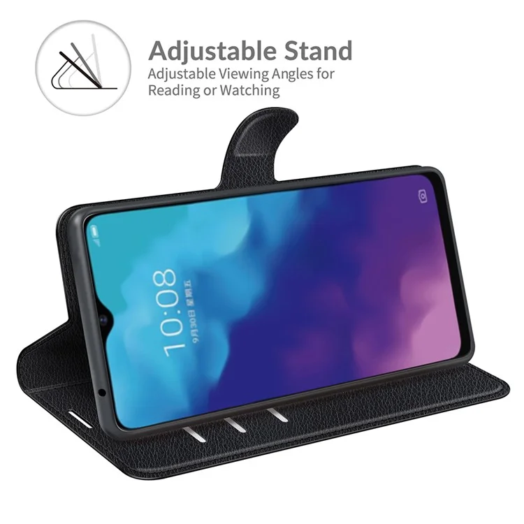 Litchi Texture PU Leather Wallet Case Magnetic Closure Protective Stand Flip Phone Cover for ZTE Blade V30 Vita / Blade V2020 5G - Nero