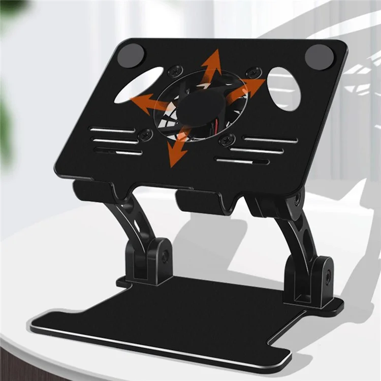 Tablet Desktop Portatile Antiscivolo Stand Supporto In Lega Di Alluminio Pieghevole Porta Regolabile Con Ventola Di Raffreddamento Per IPad / Entro 12,9 "compresse - Nero