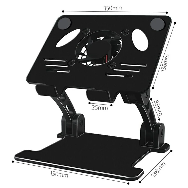 Tablet Desktop Portatile Antiscivolo Stand Supporto In Lega Di Alluminio Pieghevole Porta Regolabile Con Ventola Di Raffreddamento Per IPad / Entro 12,9 "compresse - Nero
