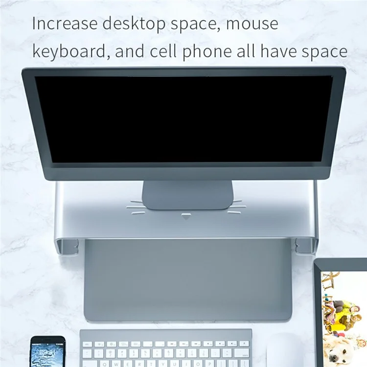Simple Style Aluminium Alloy Anti-skid Monitor Riser Desktop Computer Stand Holder for MacBook/Printer - Silver