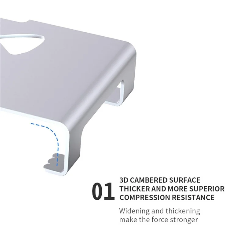 Simple Style Aluminium Alloy Anti-skid Monitor Riser Desktop Computer Stand Holder for MacBook/Printer - Silver