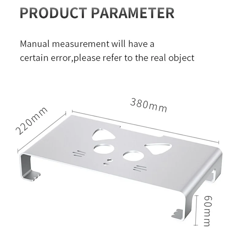 Simple Style Aluminium Alloy Anti-skid Monitor Riser Desktop Computer Stand Holder for MacBook/Printer - Silver