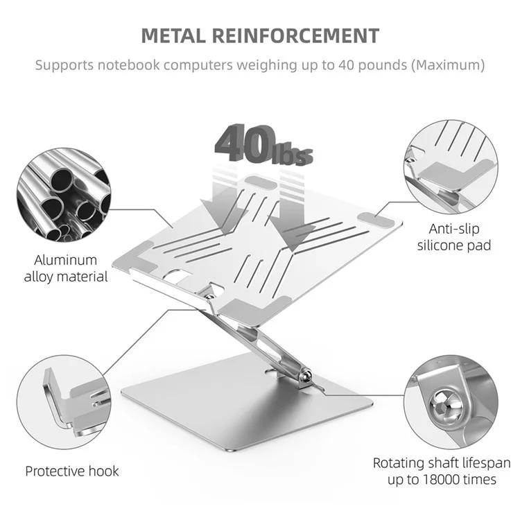 Anti-slip Desktop Laptops Stand Aluminum Alloy Folding Adjustable Portable Notebook Holder for Macbook Pro/11"- 17" Computers - Silver