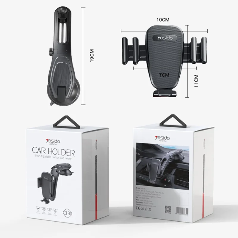 YESIDO C130 Universal Car Dashboard Suction Cup Mobile Phone Holder Stand Adjustable Bracket