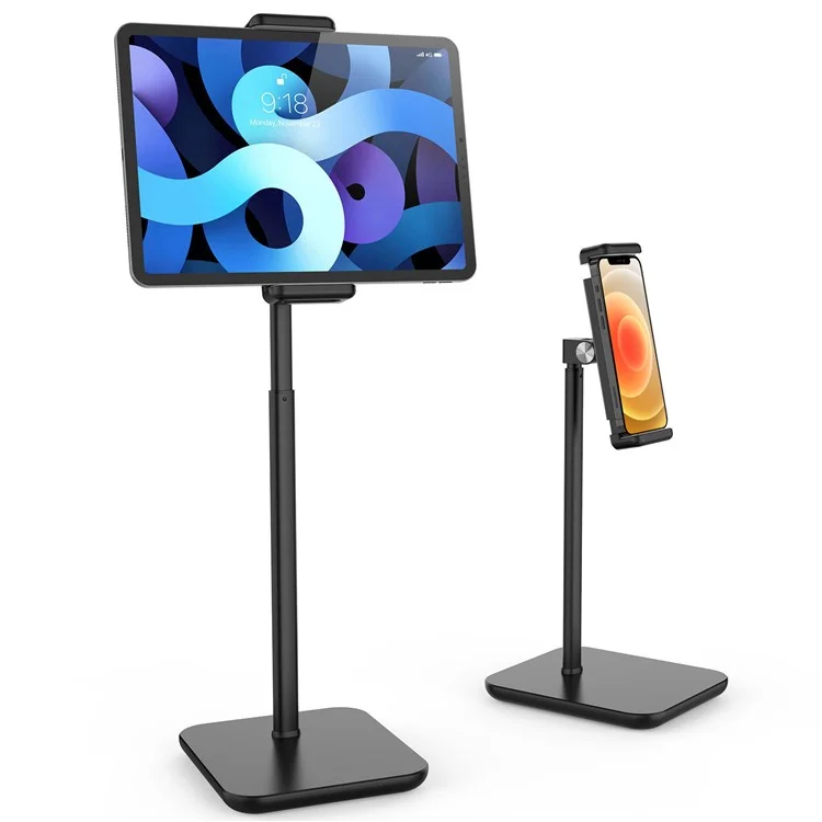 Portable Desktop Universal Tablet Holder Adjustable Height Aluminum Tablet Phone Bracket Stand - Black
