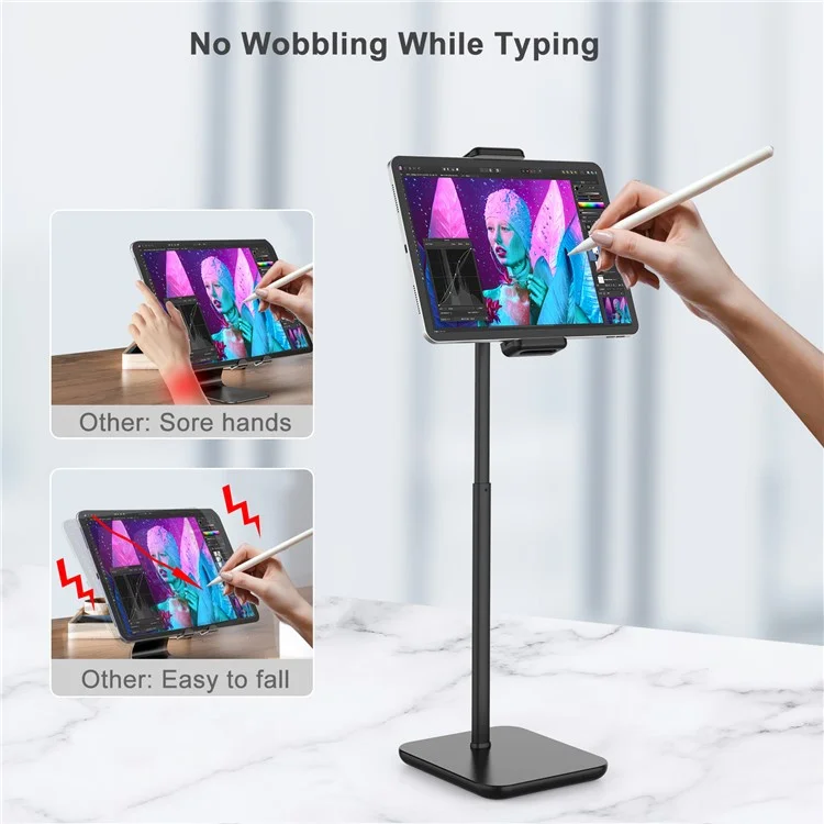 Portable Desktop Universal Tablet Holder Adjustable Height Aluminum Tablet Phone Bracket Stand - Black