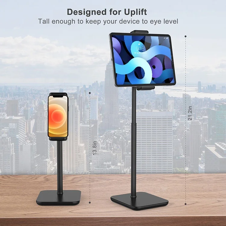 Portable Desktop Universal Tablet Holder Adjustable Height Aluminum Tablet Phone Bracket Stand - Black