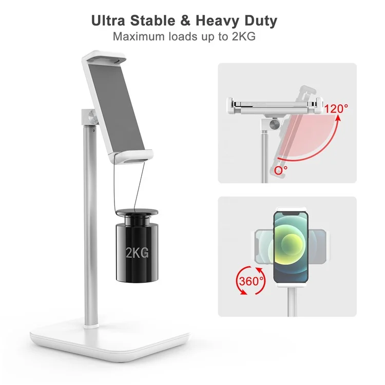 Portable Desktop Universal Tablet Holder Adjustable Height Aluminum Tablet Phone Bracket Stand - Black