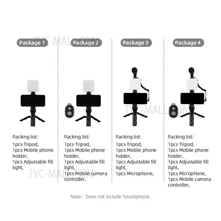 Vlog Shooting Desktop Tripod Adjustable Fill Light Phone Holder Kit for Mobile Phone 6.5-10cm