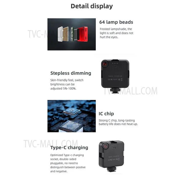Vlog Shooting Desktop Tripod Adjustable Fill Light Phone Holder Kit for Mobile Phone 6.5-10cm