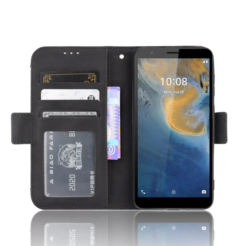 Multiple Card Slot Design PU Leather Flip Phone Case Wallet Stand Cover Shell for ZTE Blade A31 - Black