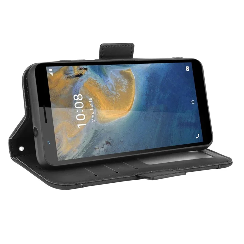 Multiple Card Slot Design PU Leather Flip Phone Case Wallet Stand Cover Shell for ZTE Blade A31 - Black