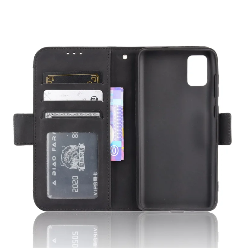 Multiple Card Slot Design PU Leather Flip Phone Case Wallet Stand Cover Shell for ZTE Blade A31 - Black
