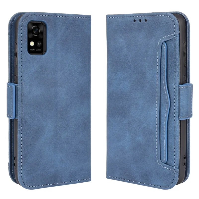 Diseño De Tragamonedas De Tarjeta Múltiple Caja De Cuero De PU Funda De Teléfono De La Cartera Soporte De La Cartera Shell Para ZTE Blade A31 - Azul